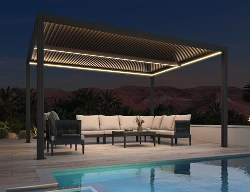 PURPLE LEAF LED Louvered Pergola 94AS 10'x 14' Full Aluminum Frame and Adjustable Roof Integrated Strip Lights for Outdoor Deck Garden Patio Gray Hardtop Gazebo Pergola | Amazon (US)