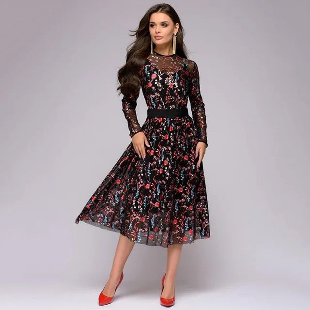 2019 new arrived fashion women's Explosive Digital Printed Long Sleeve Thin Dresses | Aliexpress USA