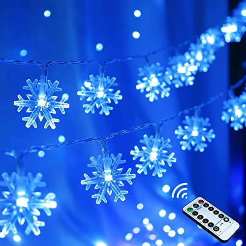 Christmas Snowflake String Lights, 20 FT 40 LED Battery Operated Blue Fairy Lights with Remote, 8 Modes Hanging Lights for Bedroom Room Decor Patio Party Wall Indoor Outdoor Xmas Tree Decorations | Amazon (US)