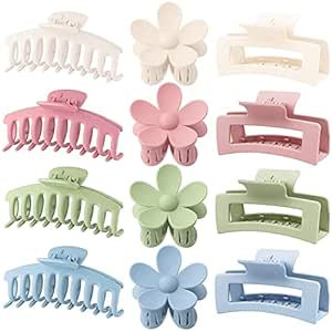 12 Pack Large Hair Claw Clips Flower Hair Clips for Thick Hair, Big Hair Clips Square Matte Stron... | Amazon (US)