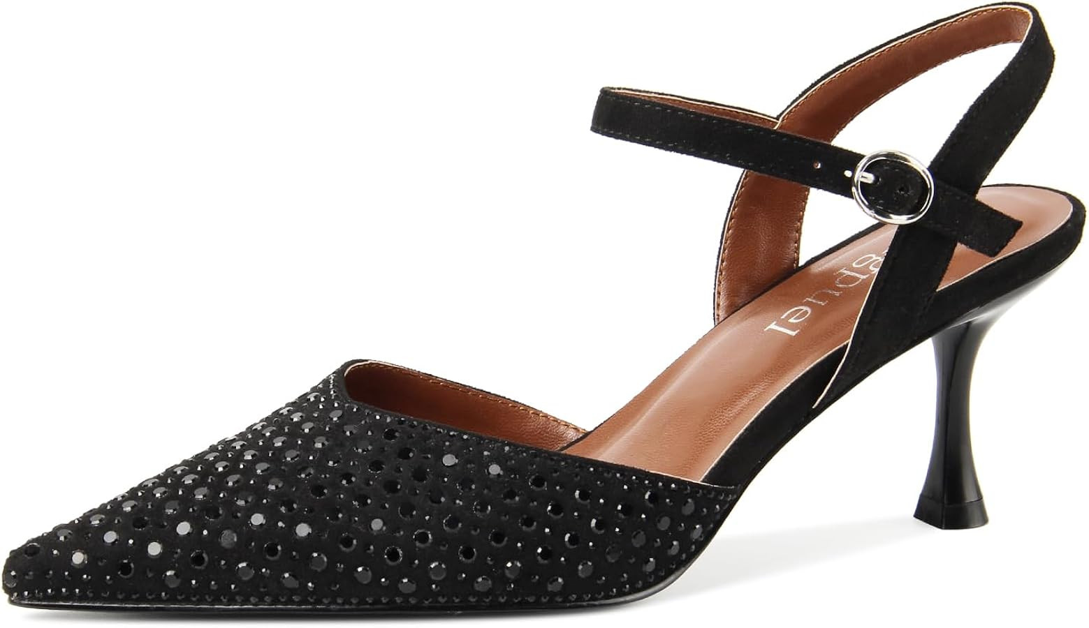 Rhinestone Kitten Heels for Women Closed Pointed Toe Stiletto Heels Ankle Strap Buckle Prom Party... | Amazon (US)