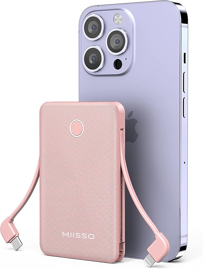 6000mah Ultra Slim Built in Cables Power Bank, Card Size Built in USB C Cords Battery Pack Portab... | Amazon (US)