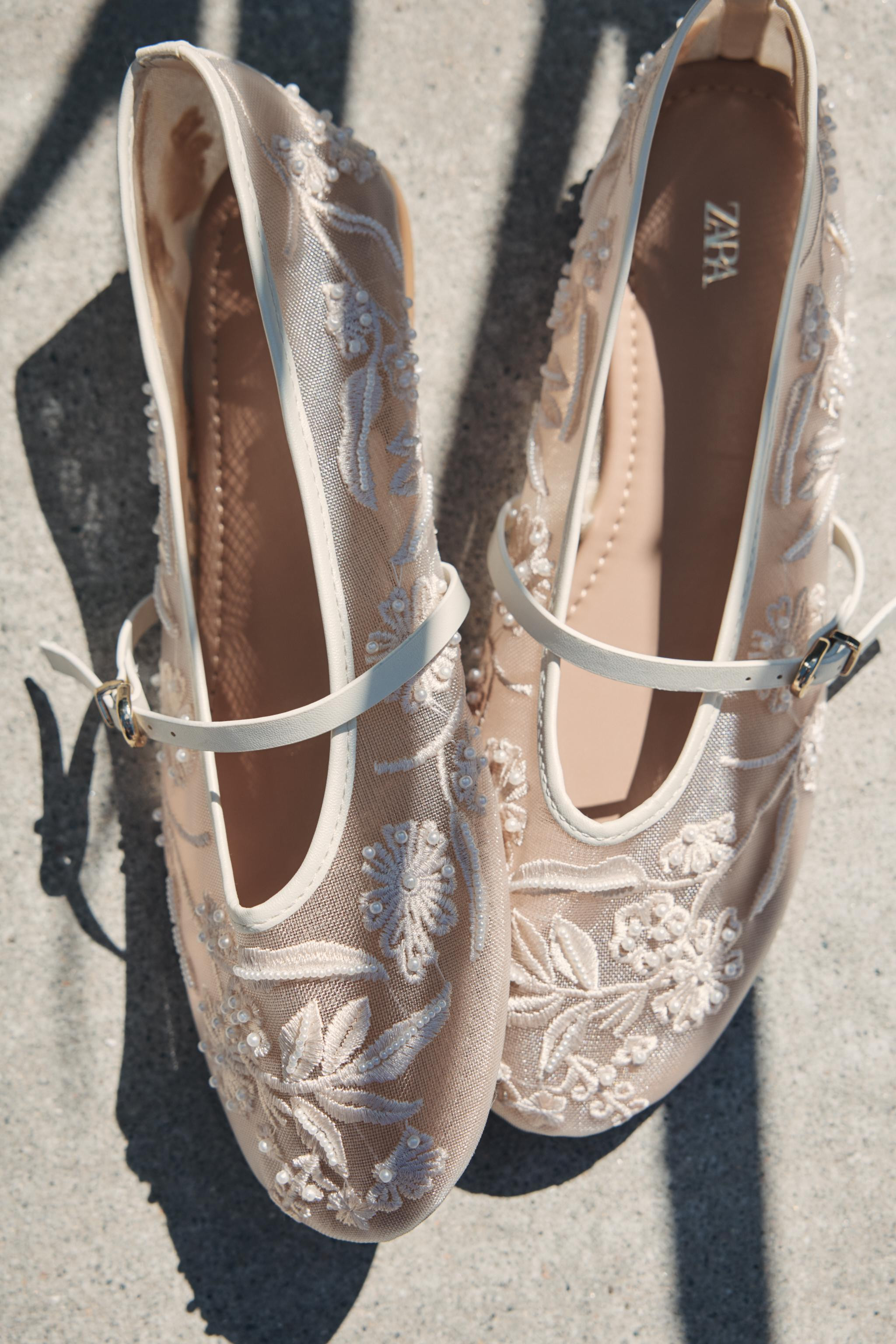 EMBROIDERED MESH BALLET FLATS | Zara US