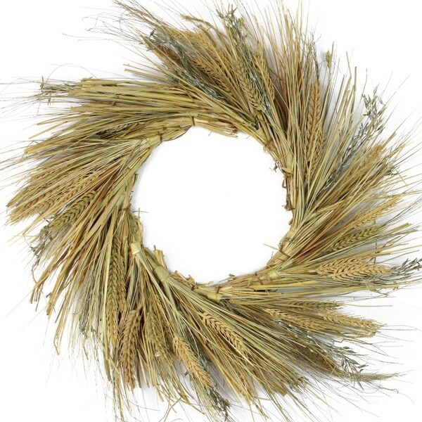 22" Autumn Harvest Wheat  Grass and Grapevine Thanksgiving Fall Wreath - Unlit | Bed Bath & Beyond