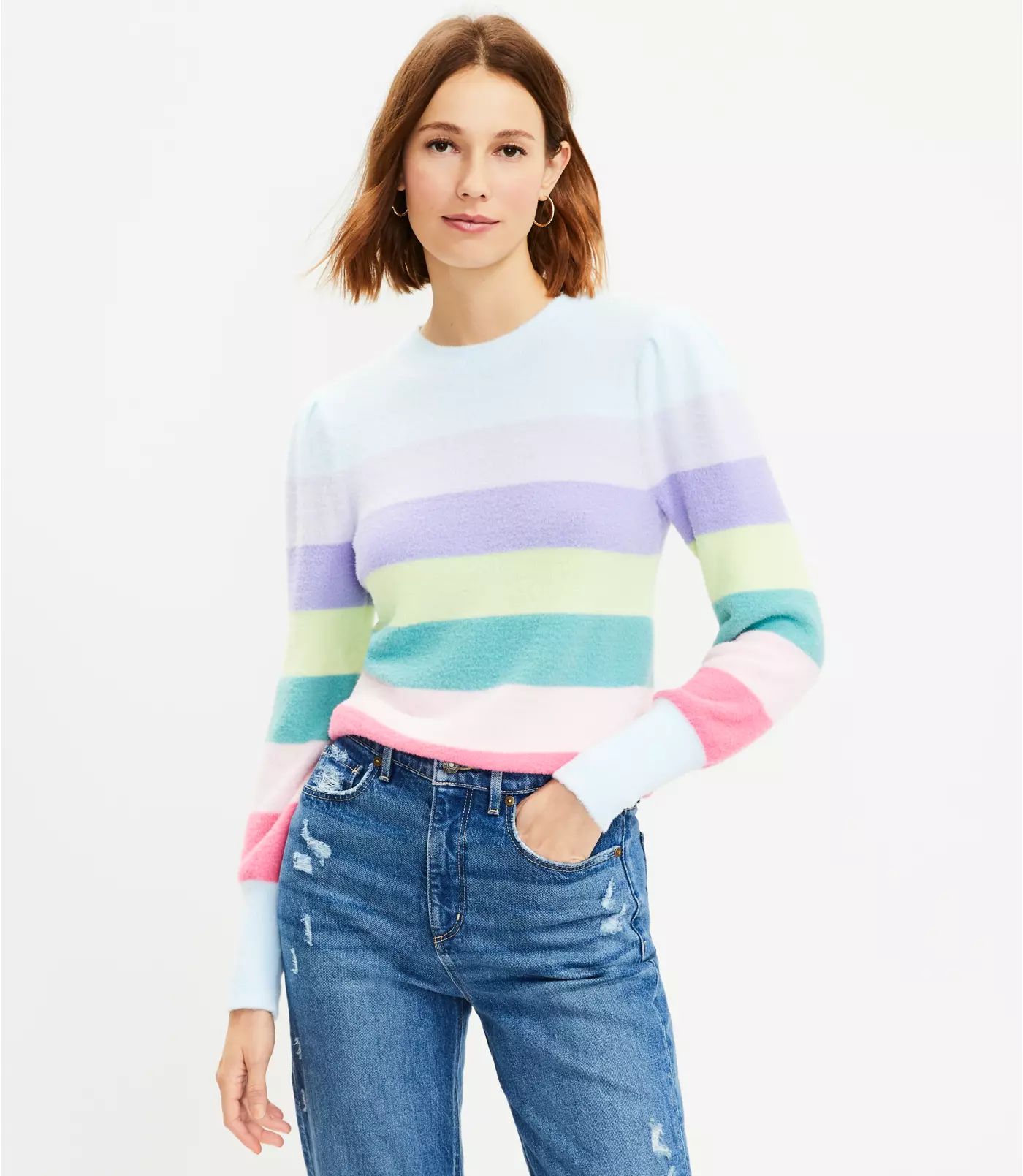 Stripe Draped Sleeve Sweater | LOFT