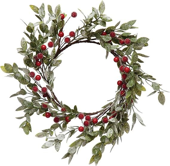 Creative Co-Op Faux Leaves & Red Berry, Frost Finish Wreath, Green | Amazon (US)