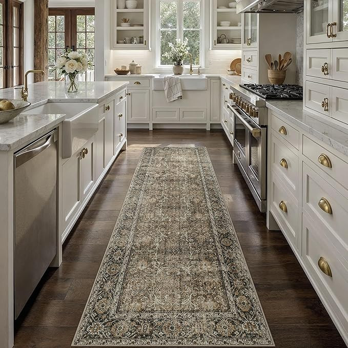 Brown Runner Rug 3x8 Vintage Area Carpet Hallway Long Indoor Kitchen Washable Living Room Low Pil... | Amazon (US)