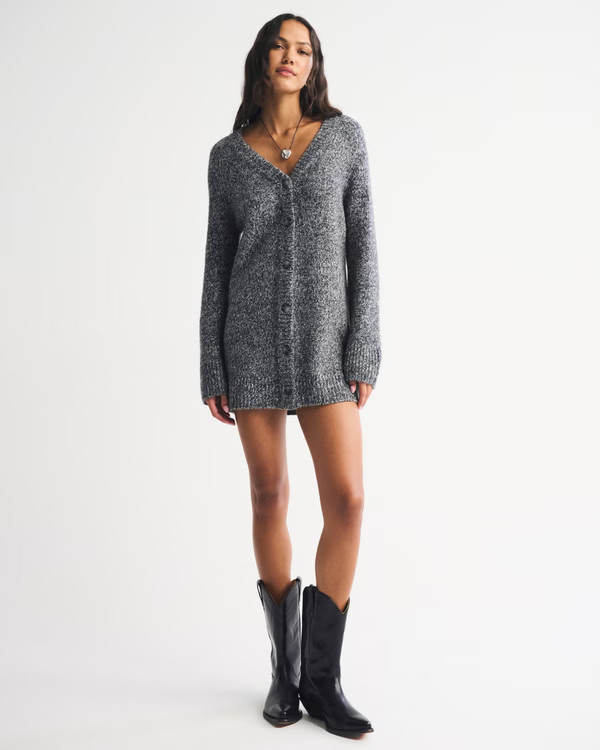 Women's Long-Sleeve Cardigan Mini Sweater Dress | Women's New Arrivals | Abercrombie.com | Abercrombie & Fitch (US)