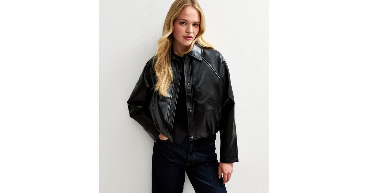 Black Bubble Hem Faux Leather Jacket | New Look | New Look (UK)