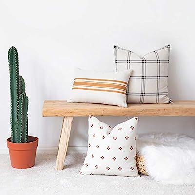 Hofdeco Modern Boho Decorative Lumbar Throw Pillow Cover ONLY, for Couch, Sofa, Bed, Plaid Mustar... | Amazon (US)