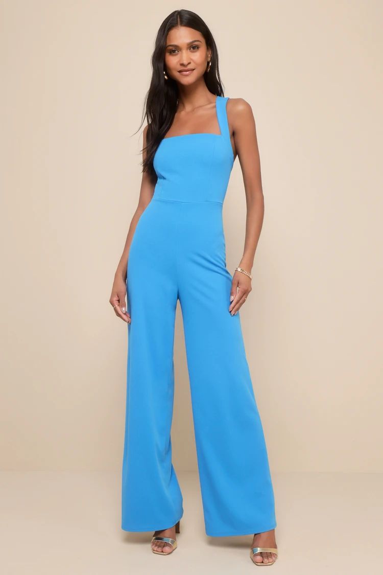Glamorous Dedication Blue Sleeveless Wide-Length Jumpsuit | Lulus