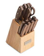 14pc Stainless Steel Triple Rivet Walnut Block Knife Set | TJ Maxx