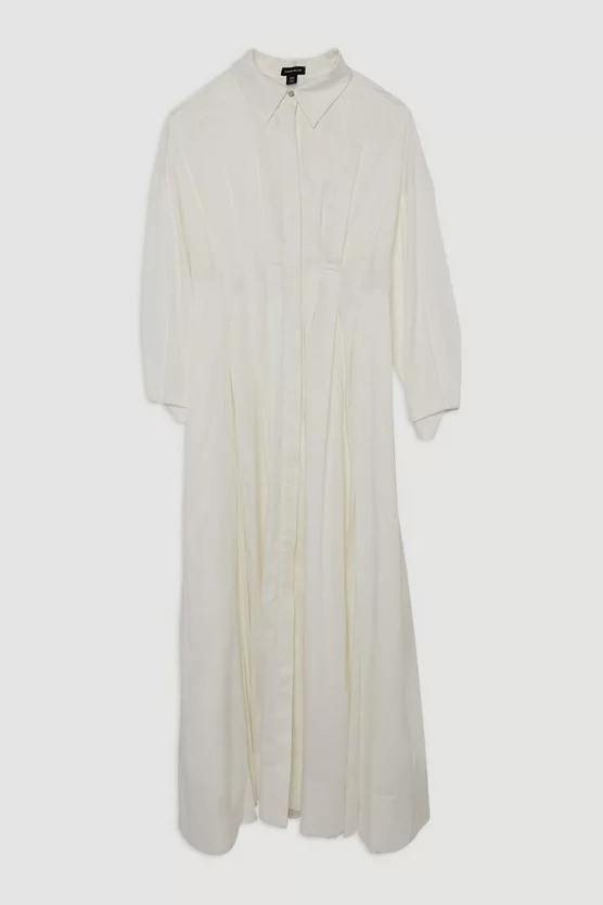 Cotton Poplin Pleat Insert Drama Woven Maxi Shirt Dress | Karen Millen UK + IE + DE + NL