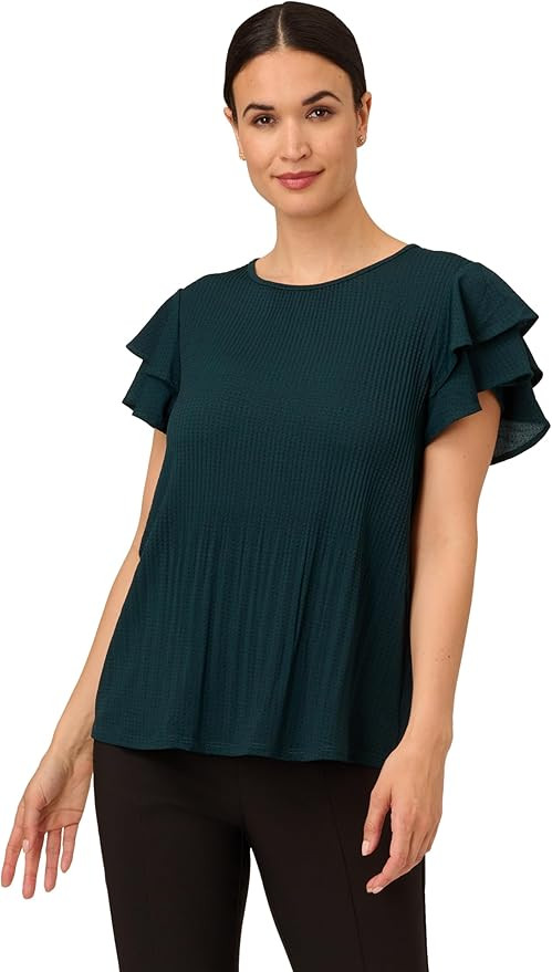 Adrianna Papell Women's Pleated Knit Double Sleeve Top | Amazon (US)