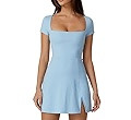 QINSEN Womens Square Neck Tennis Dress Short Sleeve Built in Shorts Golf Athletic Dress with Pock... | Amazon (US)