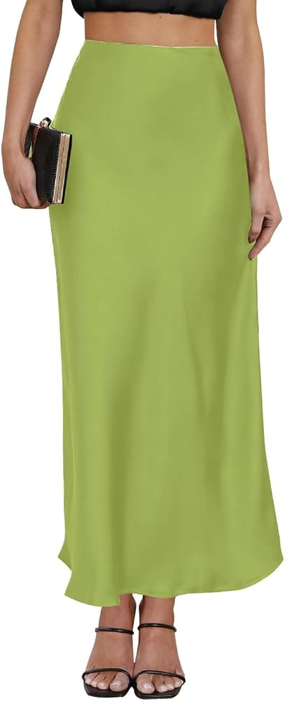 Women's Satin Maxi Skirt High Waisted Elastic Waistband Silk A-Line Casual Party Leopard Print Long Skirts for Women | Amazon (US)