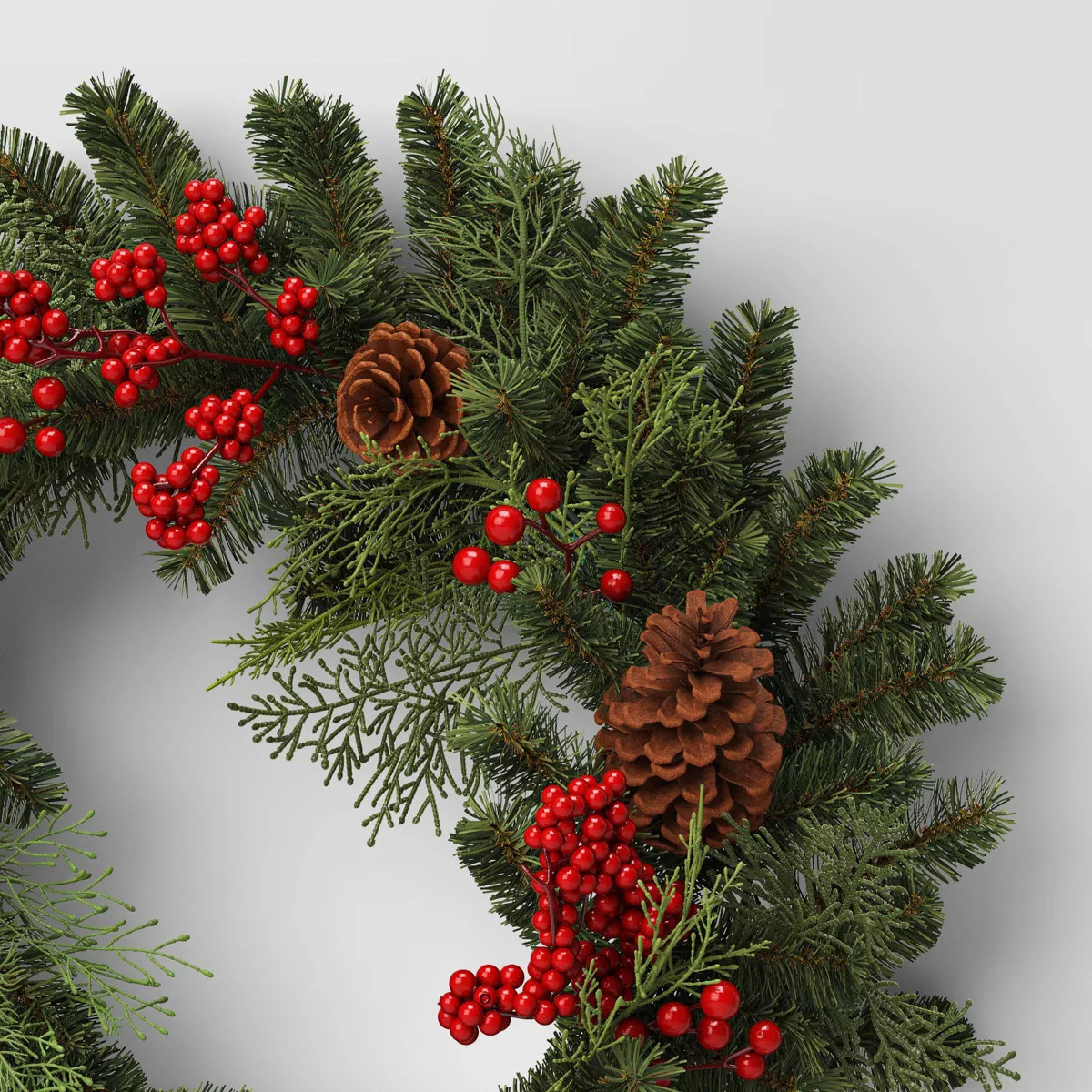 28" Mixed Greenery and Cedar with Pinecones and Red Berries Artificial Christmas Wreath Green - W... | Target