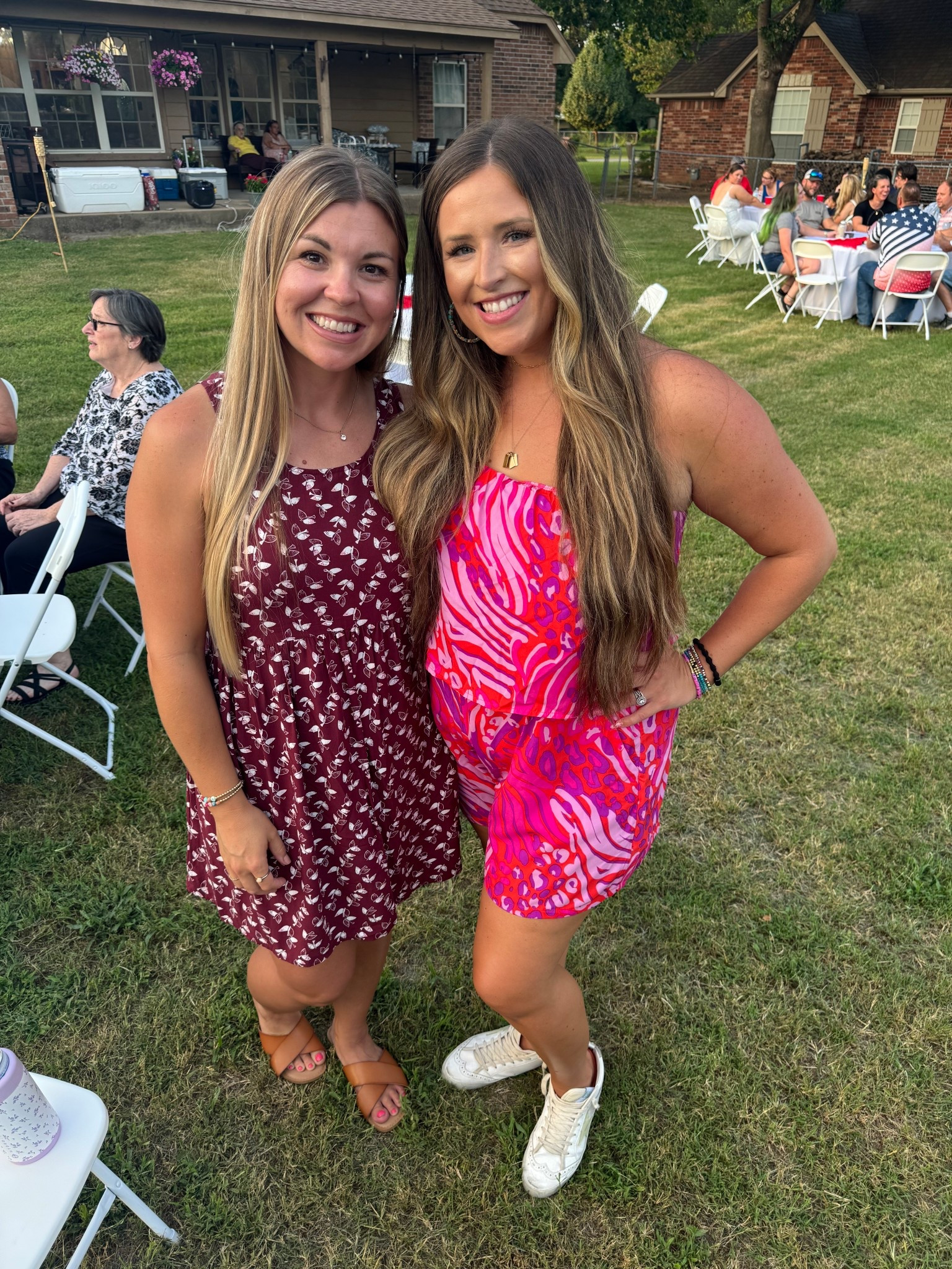 Backyard summer wedding vibes 🫶🏼 this romper is so comfy & can easily be dressed up or down! Totally a grab & go thoughtless outfit 💖 my golden’s are on sale! 

Wearing an XL in the romper!

Summer outfits summer rompers midsize summer outfit pink cheetah casual cute comfy cute romper style golden goose pink Oklahoma weather concert fit
