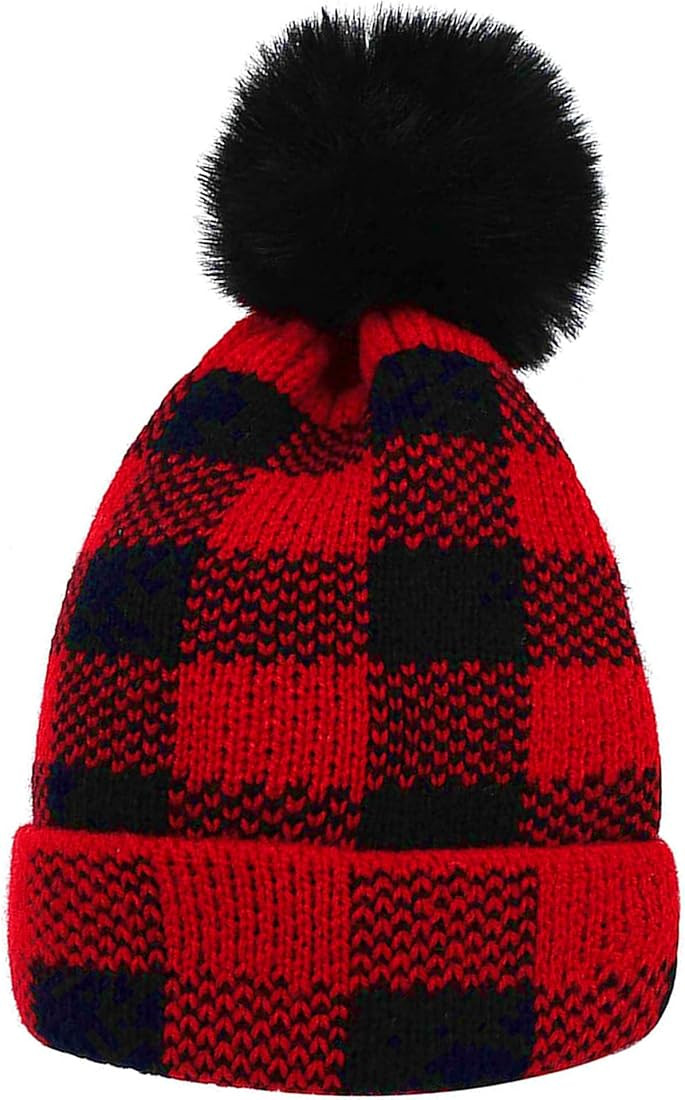 Red-Buffalo-Plaid Toddler-Baby Beanie-Hat - Soft Stretch Beanie Thick Chunky Warm Knit Cap with P... | Amazon (US)