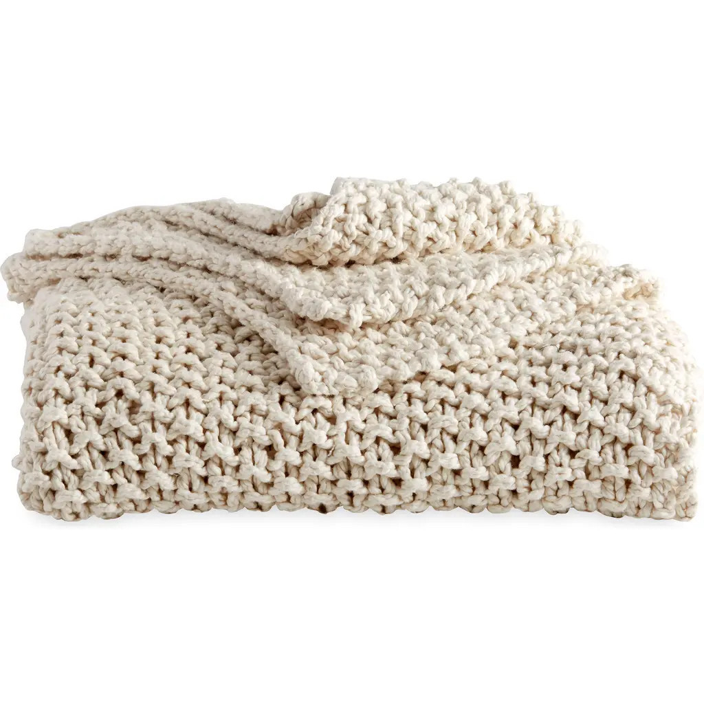 DKNY Pure PURE Chunky Knit Throw Blanket in Natural at Nordstrom | Nordstrom