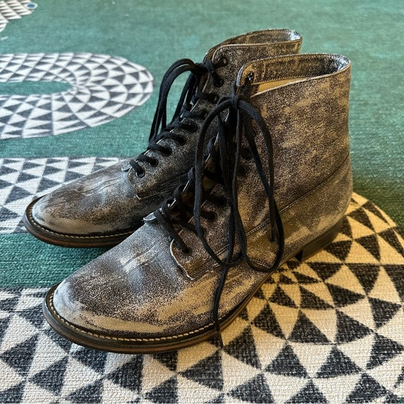 The Great. Boxcar Black Grey Distressed Leather Lace Up Flat Boots size 7.5 | Poshmark