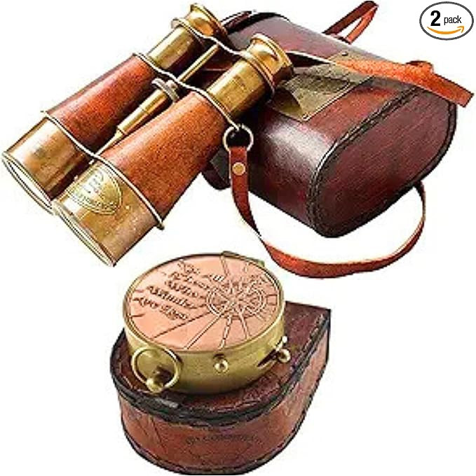 Victorian Marine Binocular with Leather Case & Brass Compass Vintage Copper Finish Pocket Navigat... | Amazon (US)