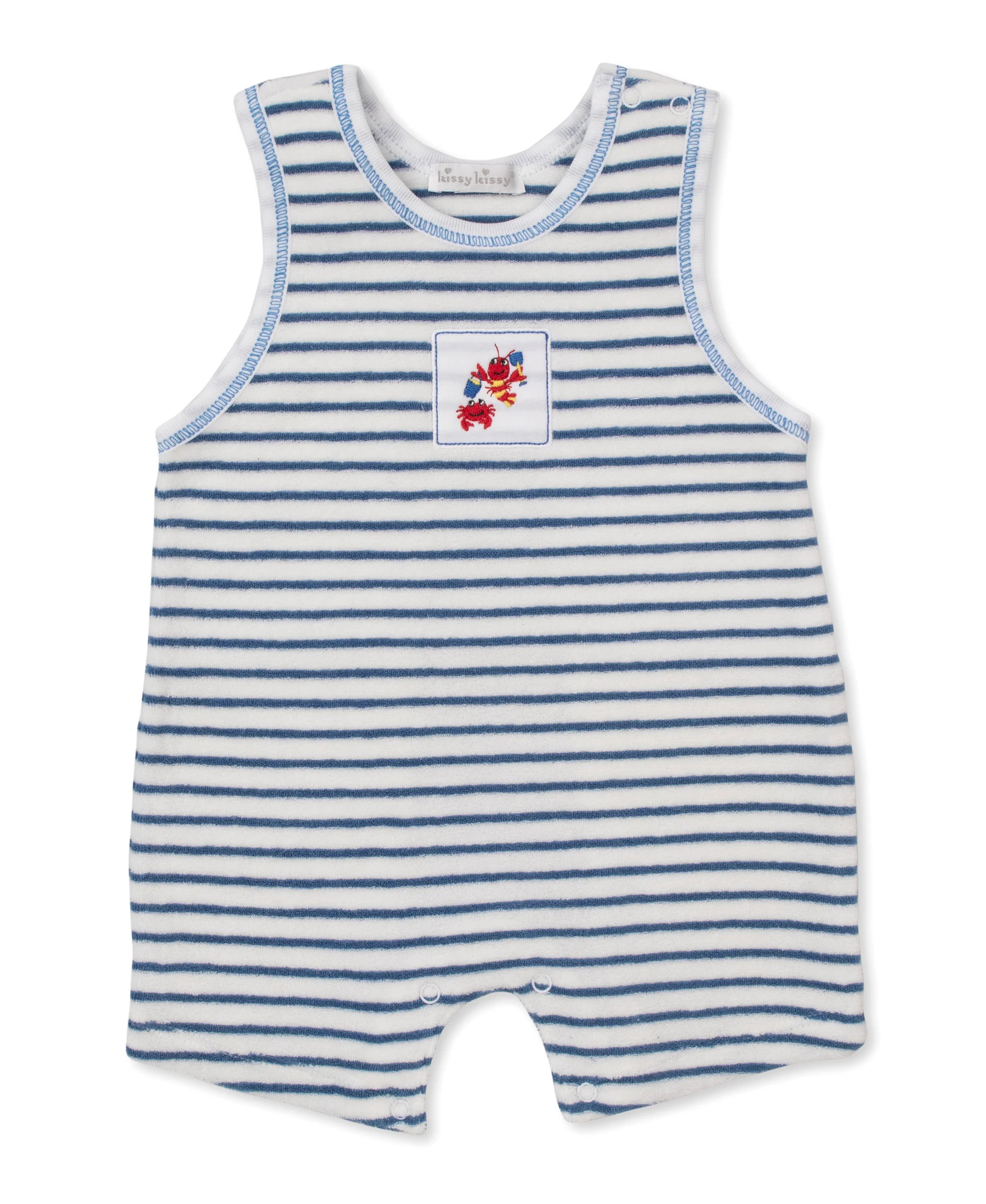 Lobsters Sandy Smiles Blue Stripe Terry Playsuit | Kissy Kissy