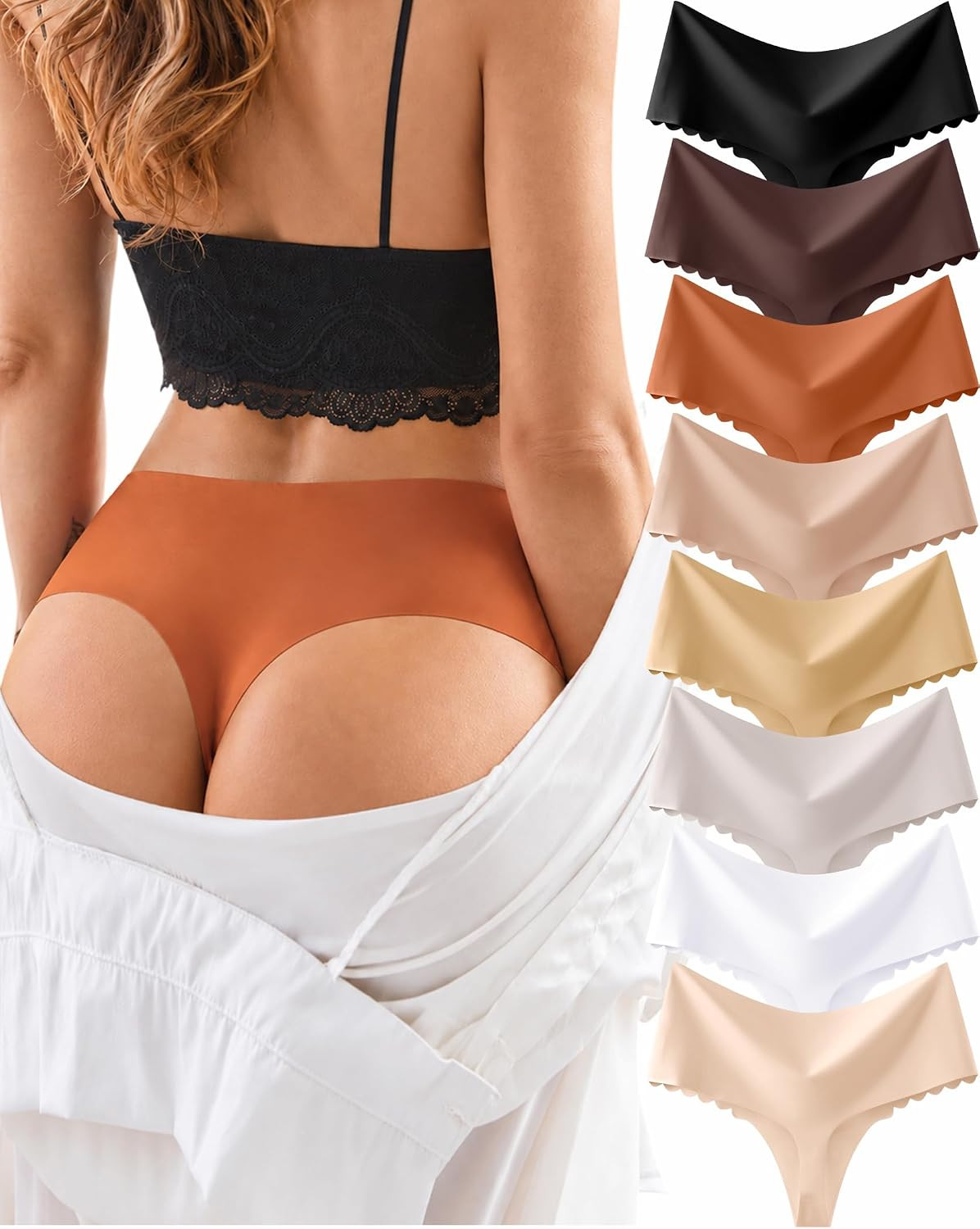 8 Pack Seamless Underwear Womens High Waisted No Show Tangas Thongs Panties | Amazon (US)