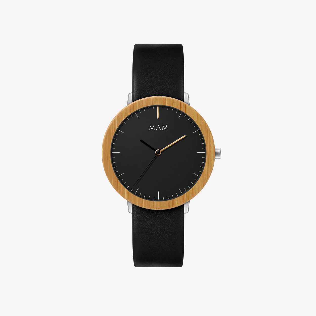 Ferra Bamboo Watch in Black Face and Black Leather Stripe 39mm | Fy! (UK)