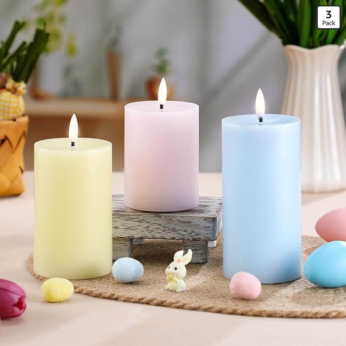 Hiboom 3 Pcs Flameless Candles LED Flameless Pillar Candles Real Wax Multicolor Fake Battery Oper... | Amazon (US)