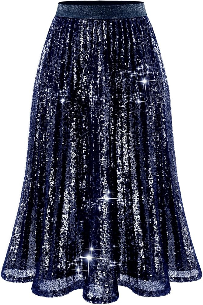 Bridesmay Sequin Skirt Elastic High Waisted A-Line Sparkle Pleated Skirts for Cocktail Party 2025 | Amazon (US)