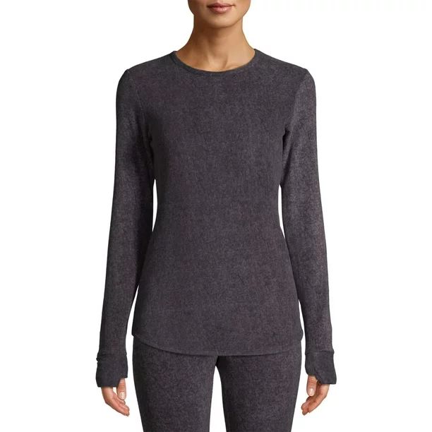 ClimateRight by Cuddl Duds Women's Stretch Fleece Long Underwear Thermal Top with Cuff Thumbhole | Walmart (US)