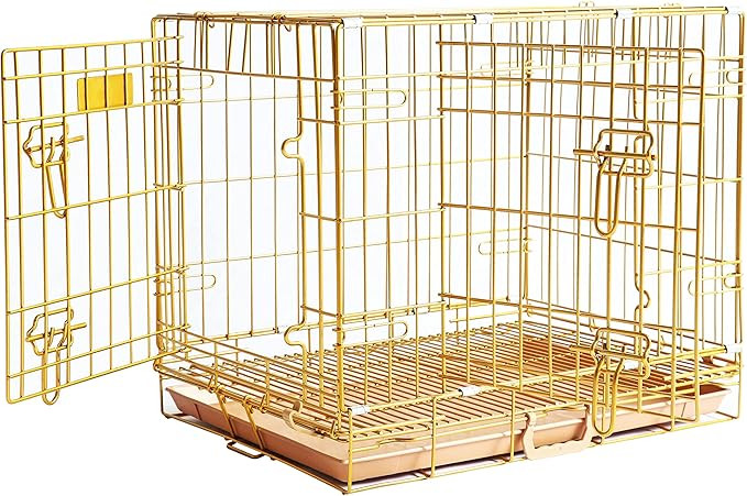 HOMEY PET 24" Gold Color Folding Design Dog Crate Puppy Ertra Small Breed Dog Kennels with Remova... | Amazon (US)