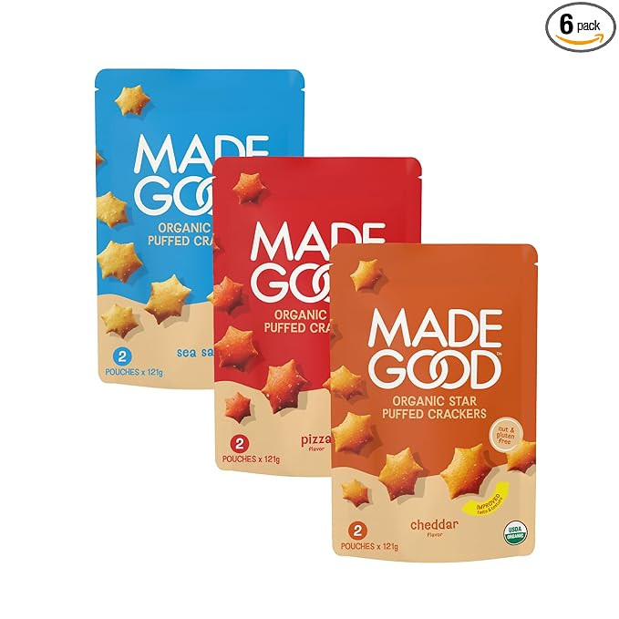 MadeGood Star Puffed Crackers Variety Pack - Sea Salt, Cheddar, and Pizza (6 Bags - 4.26 Oz Each)... | Amazon (US)
