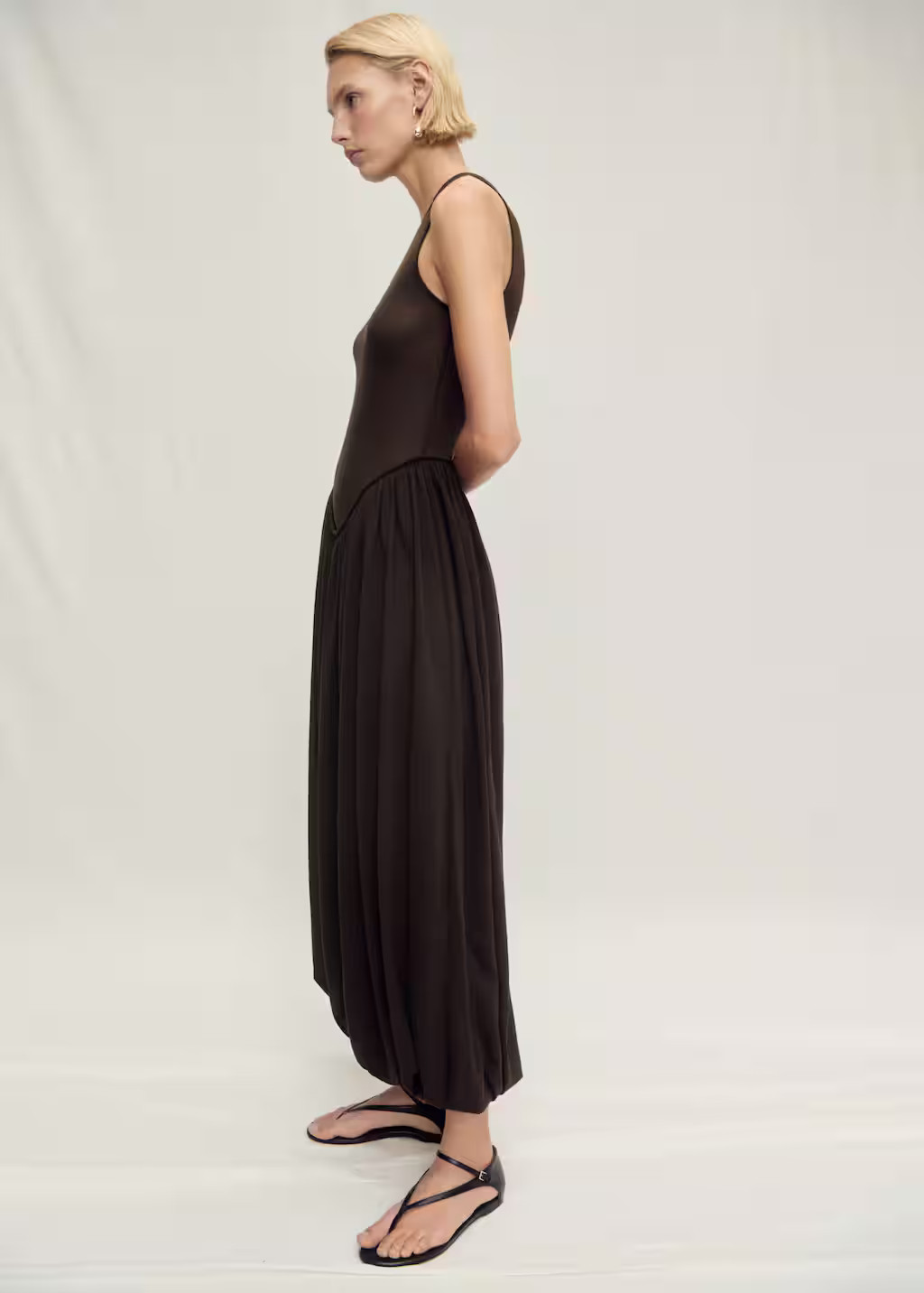 Semi-transparent dress with puffed hem chocolate - Women - 4 - MANGO | Mango (US/MX/AU)