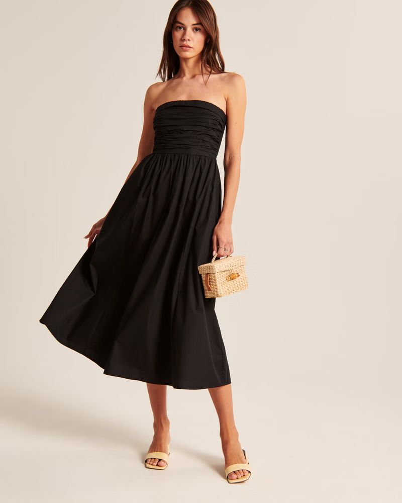 Poplin Strapless Midi Dress | Abercrombie & Fitch (US)