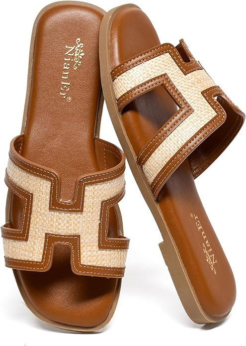 NianEr Womens Microfiber Leather Comfort Foam Support H Sandals Square Toe Dress Dressy Slip On C... | Amazon (US)