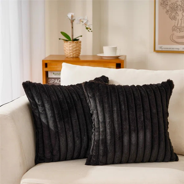 Faux Fur Lines Striped Faux Fur Reversible Pillow Cover | Wayfair North America