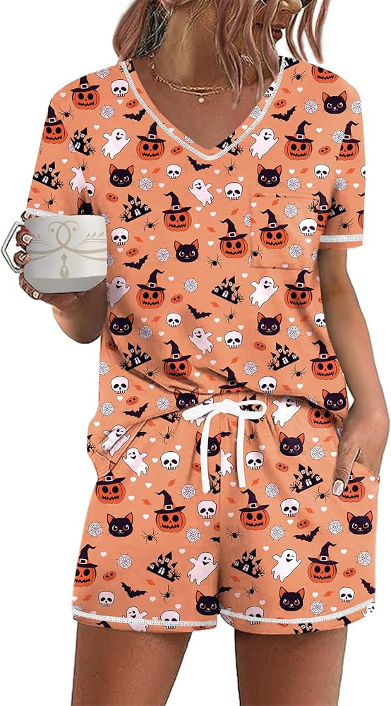 Ekouaer Women's Pajamas Sets Short Sleeve Lounge Sets Sleepwear Casual Two Piece Pjs With Pockets | Amazon (US)