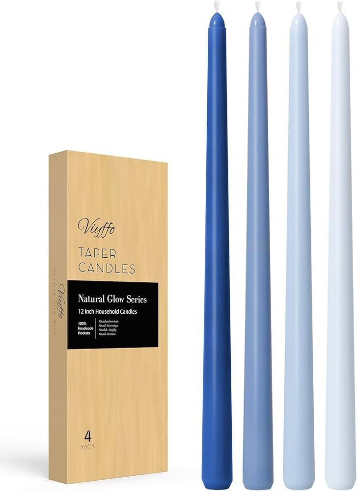 Viyffo Taper Candles 12 Inch Blue Set of 4 Unscented, Dripless, Smokeless Long Tall Tapered Candl... | Amazon (US)