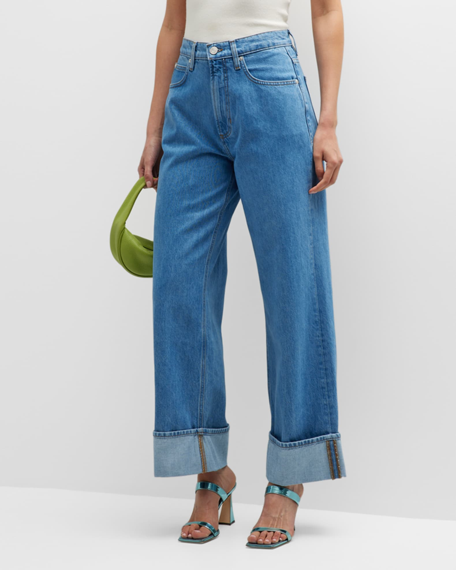 FRAME High Rise Wide-Leg Rolled Jeans | Neiman Marcus