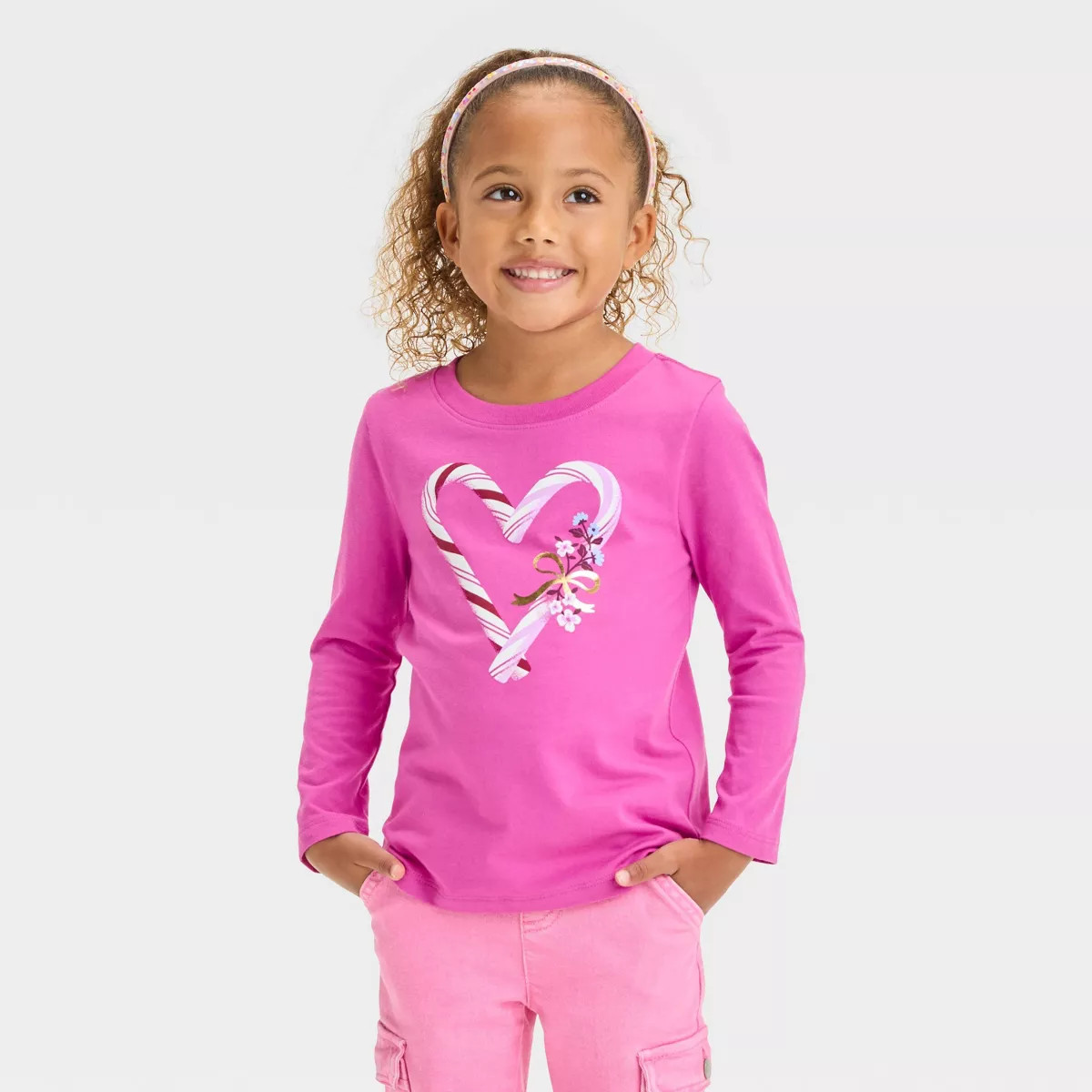 Toddler Girls' Candy Cane Long Sleeve Graphic T-Shirt - Cat & Jack™ Warm Pink | Target
