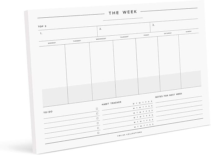 Bliss Collections Minimalist Weekly Planner Tear Off Pad, 50 Undated Sheets, Desk Notepad, Daily ... | Amazon (US)