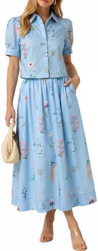 Tankaneo Womens 2 Piece Floral Skirt Sets Puff Sleeve Blouse and Elastic Waist Matching Set Vacat... | Amazon (US)