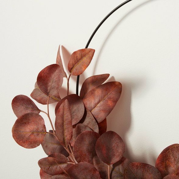 18&#34; Asymmetrical Faux Rusted Eucalyptus Wire Wreath - Hearth &#38; Hand&#8482; with Magnolia | Target