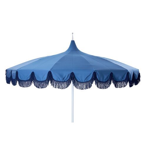 Aya Pagoda Fringe Patio Umbrella, Blue/Navy | One Kings Lane