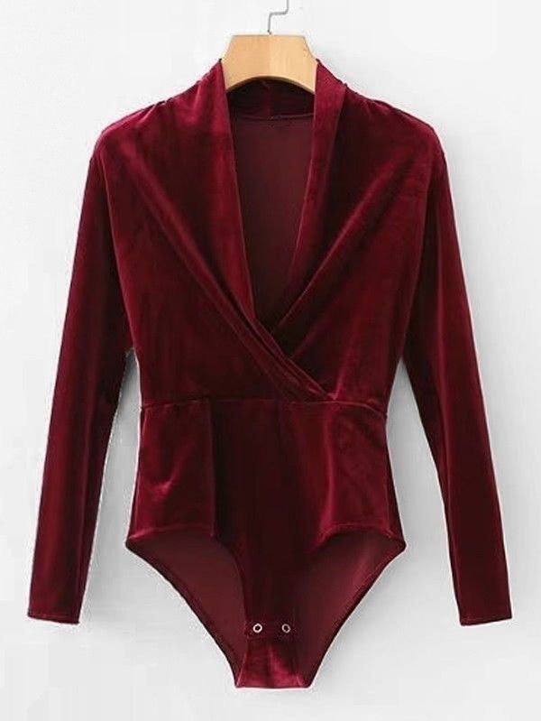 Surplice Velvet Bodysuit | SHEIN