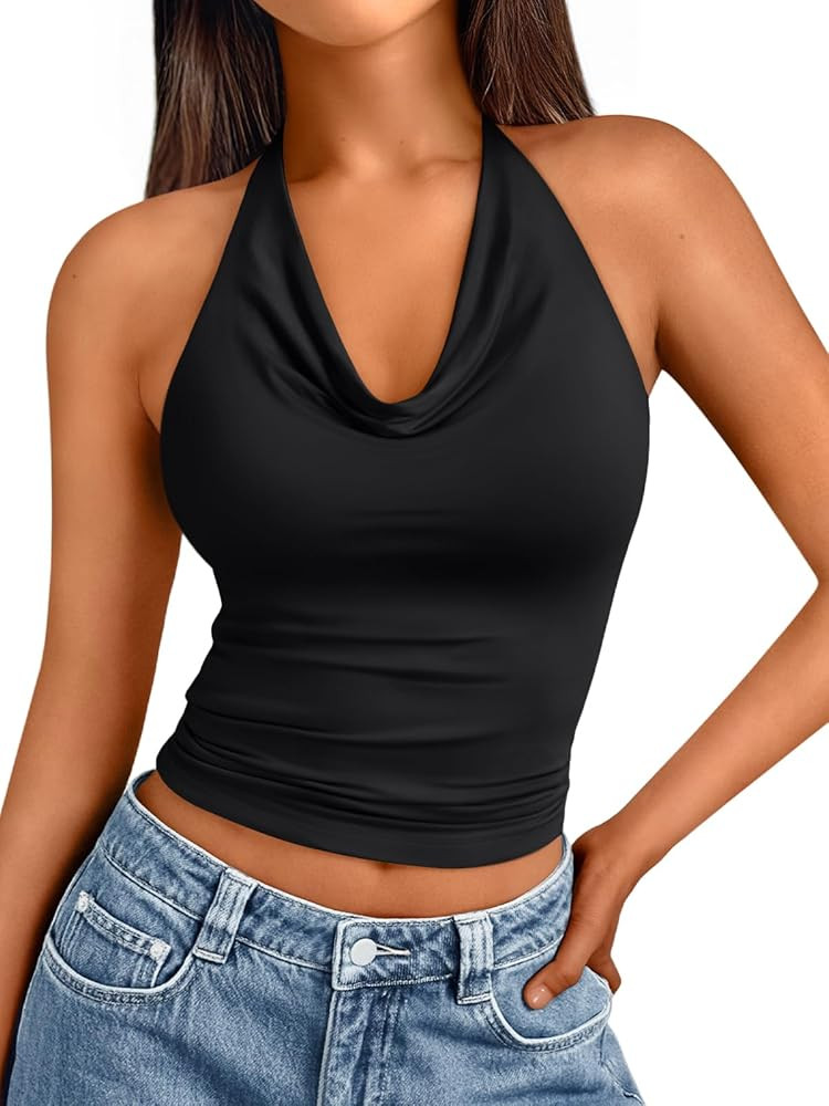 Trendy Queen Halter Tops for Women Going Out Cowl Neck Backless Cute y2k Shirts Summer 2025 Fashi... | Amazon (US)