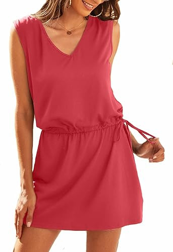 Hount Women's Beach Swimsuit Cover up Deep V-Neck Short Mini Dress Beach Skirt | Amazon (US)