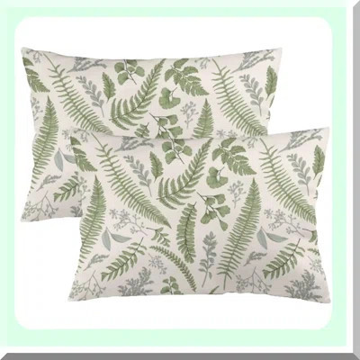 Tropical Leaf Botanical Sage Green Pillow Cover Set - Vintage Floral Lumbar Case for Queen Size Bed - Soft Standard Cushion Cover with Zipper | Wayfair North America